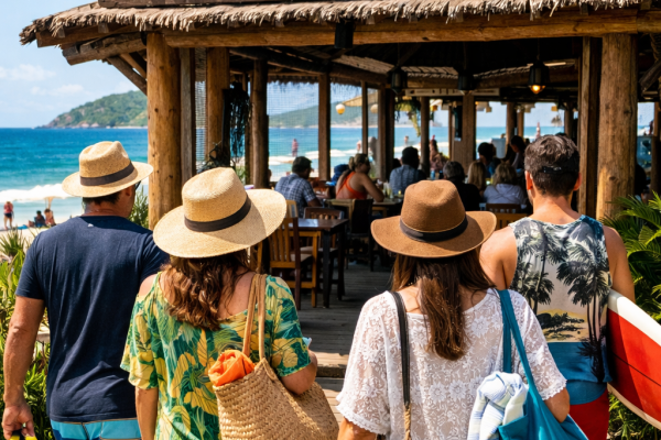 Imagem de pessoas entrando em um restaurante